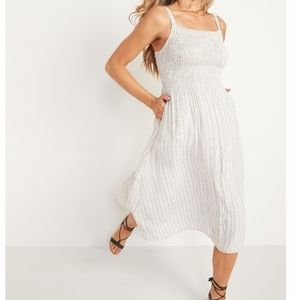NWT S Old Navy Smocked Fit and Flare Midi Dress Striped